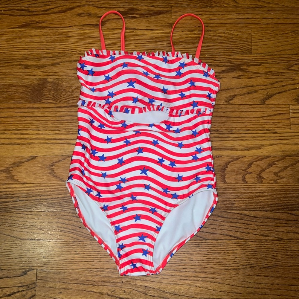 NWT RED, WHITE, and BLUE one piece bathing suit girls 10/12